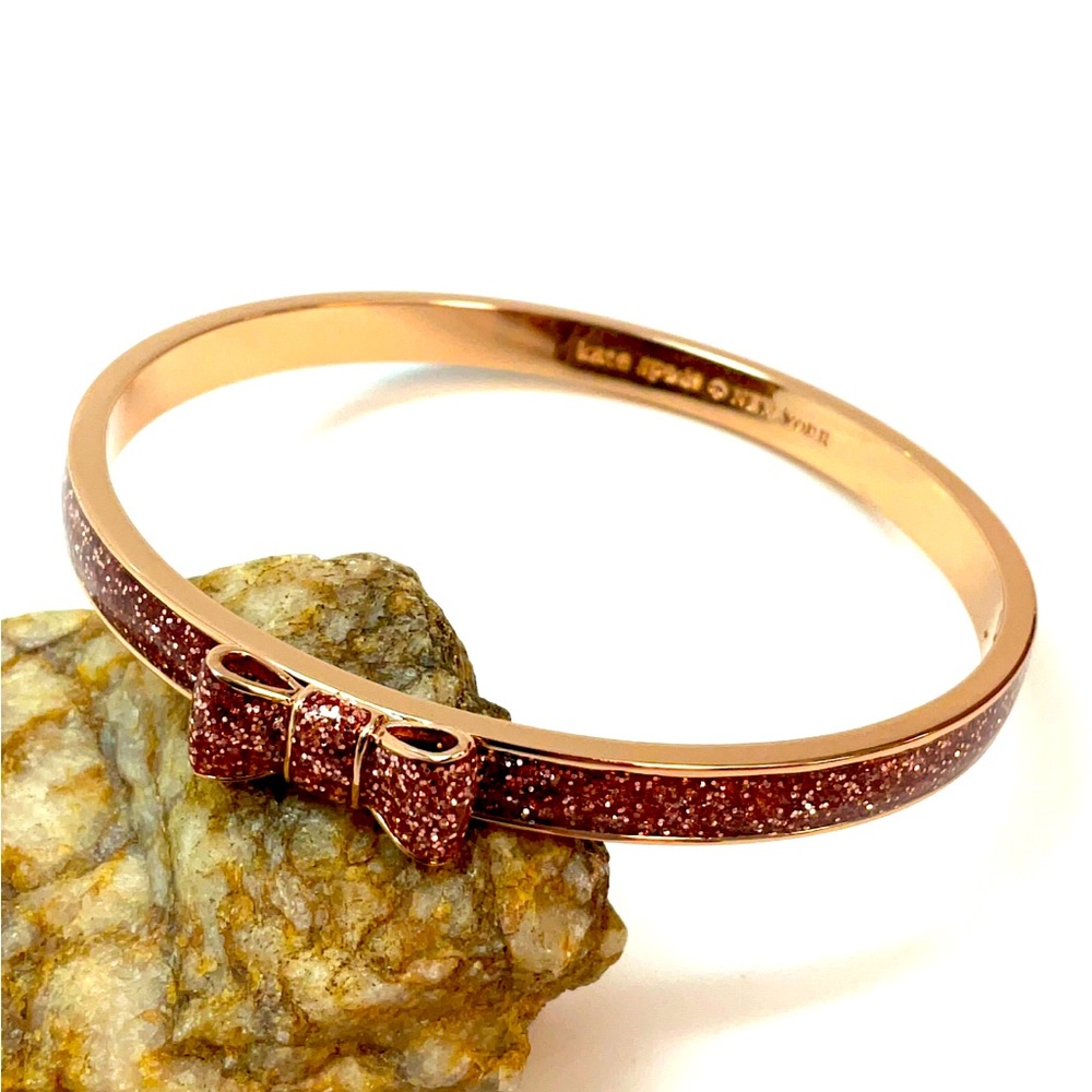 Kate Spade “Take a Bow” Rose Gold and Pink Glitter Bangle, NWT